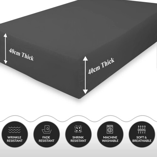 (Charcoal, King) Extra Deep Fitted Sheets 40cm Bedsheet Single Double King & Super King 2