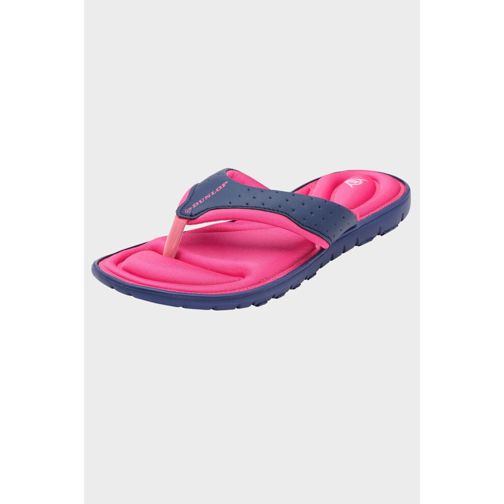 (UK 7, NAVY/FUCHSIA) DUNLOP memory foam cushioned toe post flip flops