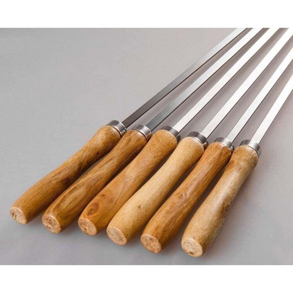 Skewers Stainless Steel Flat 24" Inch 15mm Wide Wooden Handle Set of 2