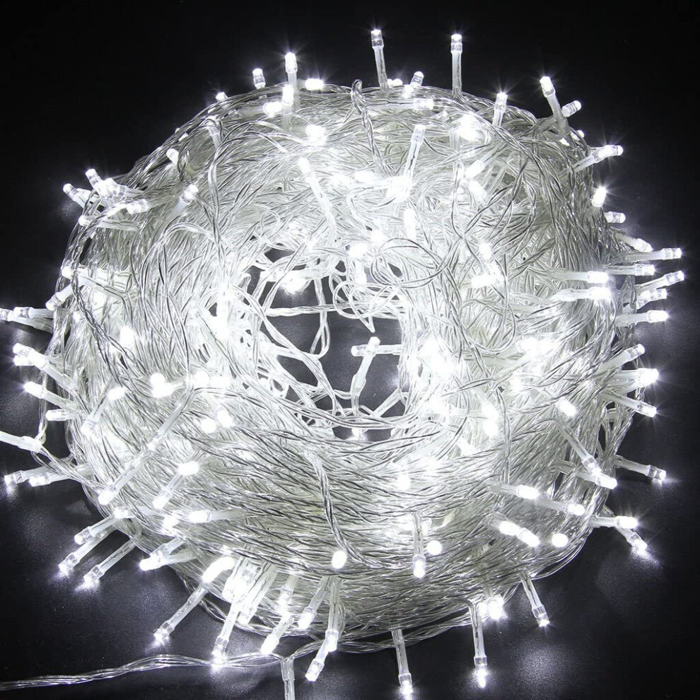 Shatchi 500 Cool Leds Multifunction Timer Clear Cable Outdoor String Fairy Lights 50M White