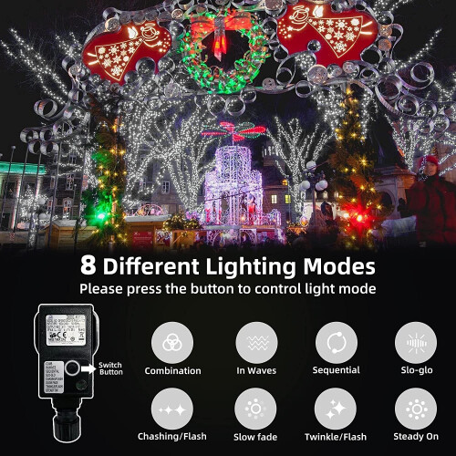 100 Cool White LEDs Multifunction Timer Clear Cable Outdoor String Fairy Lights 10M 1
