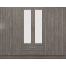 Nevada 6 Door 2 Drawer Mirrored Wardrobe Black Wood Grain