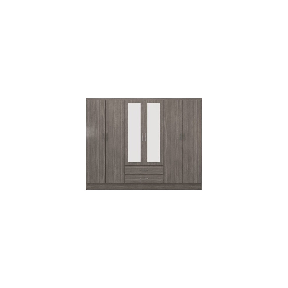 Nevada 6 Door 2 Drawer Mirrored Wardrobe Black Wood Grain