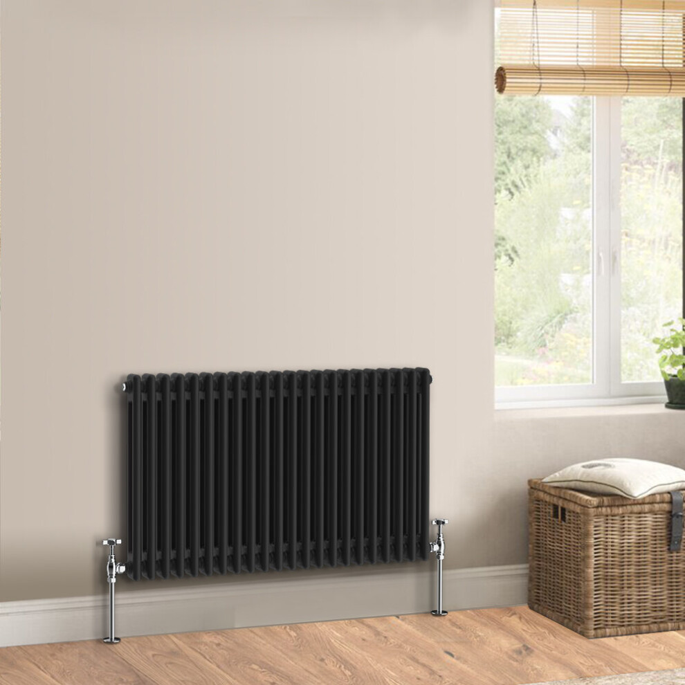 (600 x 1010mm - Double) Warmehaus Traditional Cast Iron Style Black Radiator Perfect for Bathrooms, Kitchen, Living Room Double Column Horizontal