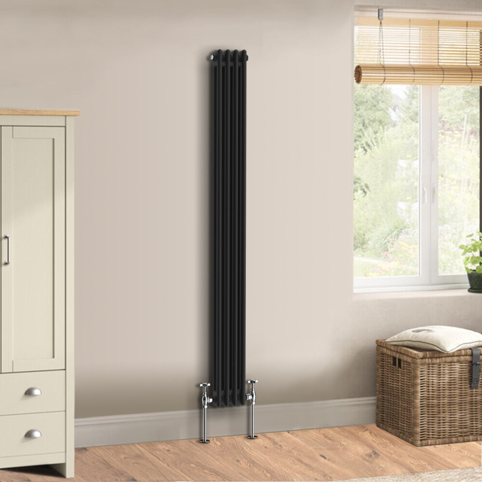 (1800 x 200mm - Double) Warmehaus Traditional Cast Iron Style Black Radiator Perfect for Bathrooms, Kitchen, Living Room Double Column Horizontal