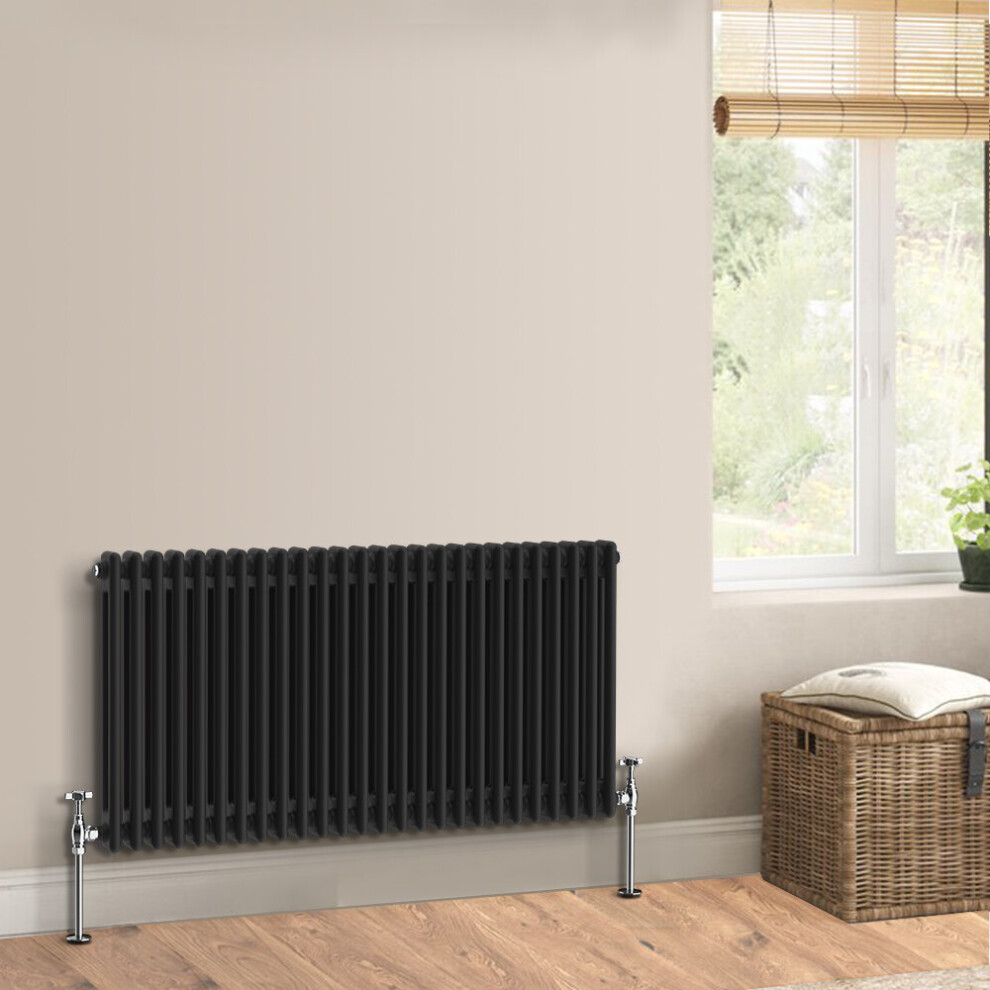 (600 x 1190mm - Double) Warmehaus Traditional Cast Iron Style Black Radiator Perfect for Bathrooms, Kitchen, Living Room Double Column Horizontal