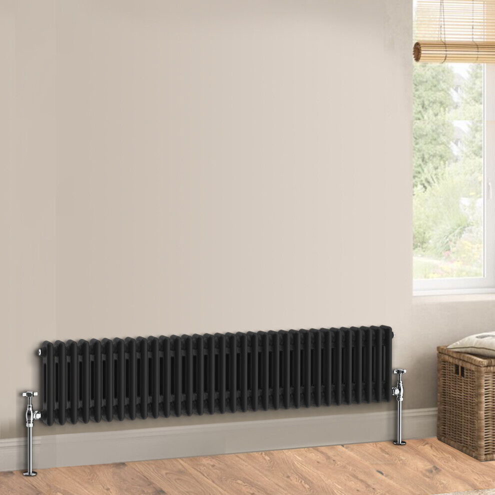 (300 x 1460mm - Double) Warmehaus Traditional Cast Iron Style Black Radiator Perfect for Bathrooms, Kitchen, Living Room Double Column Horizontal