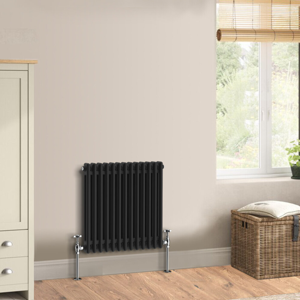 (600 x 605mm - Double) Warmehaus Traditional Cast Iron Style Black Radiator Perfect for Bathrooms, Kitchen, Living Room Double Column Horizontal