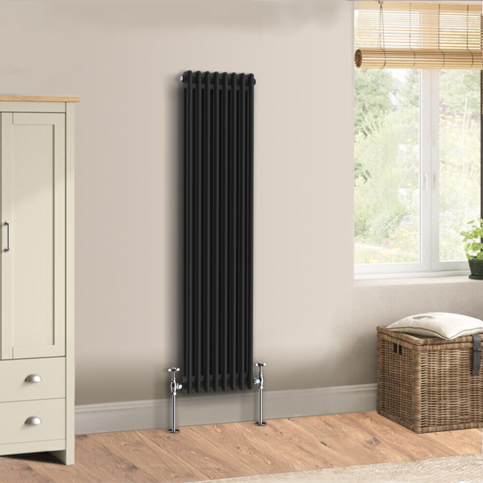 (1500 x 380mm - Double) Warmehaus Traditional Cast Iron Style Black Radiator Perfect for Bathrooms, Kitchen, Living Room Double Column Horizontal