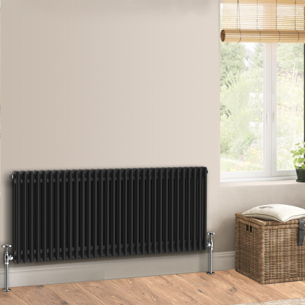 (600 x 1460mm - Double) Warmehaus Traditional Cast Iron Style Black Radiator Perfect for Bathrooms, Kitchen, Living Room Double Column Horizontal