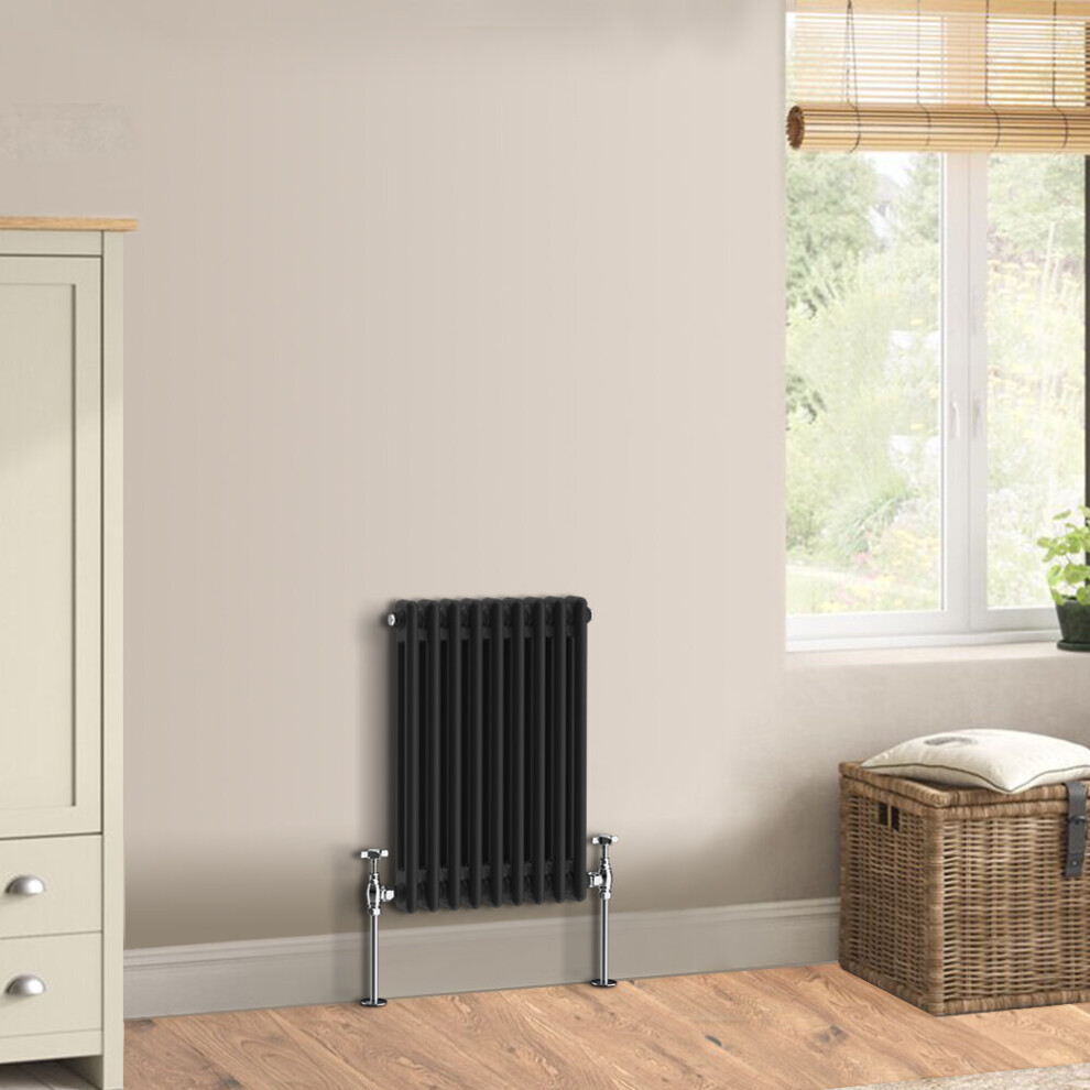 (600 x 425mm - Double) Warmehaus Traditional Cast Iron Style Black Radiator Perfect for Bathrooms, Kitchen, Living Room Double Column Horizontal