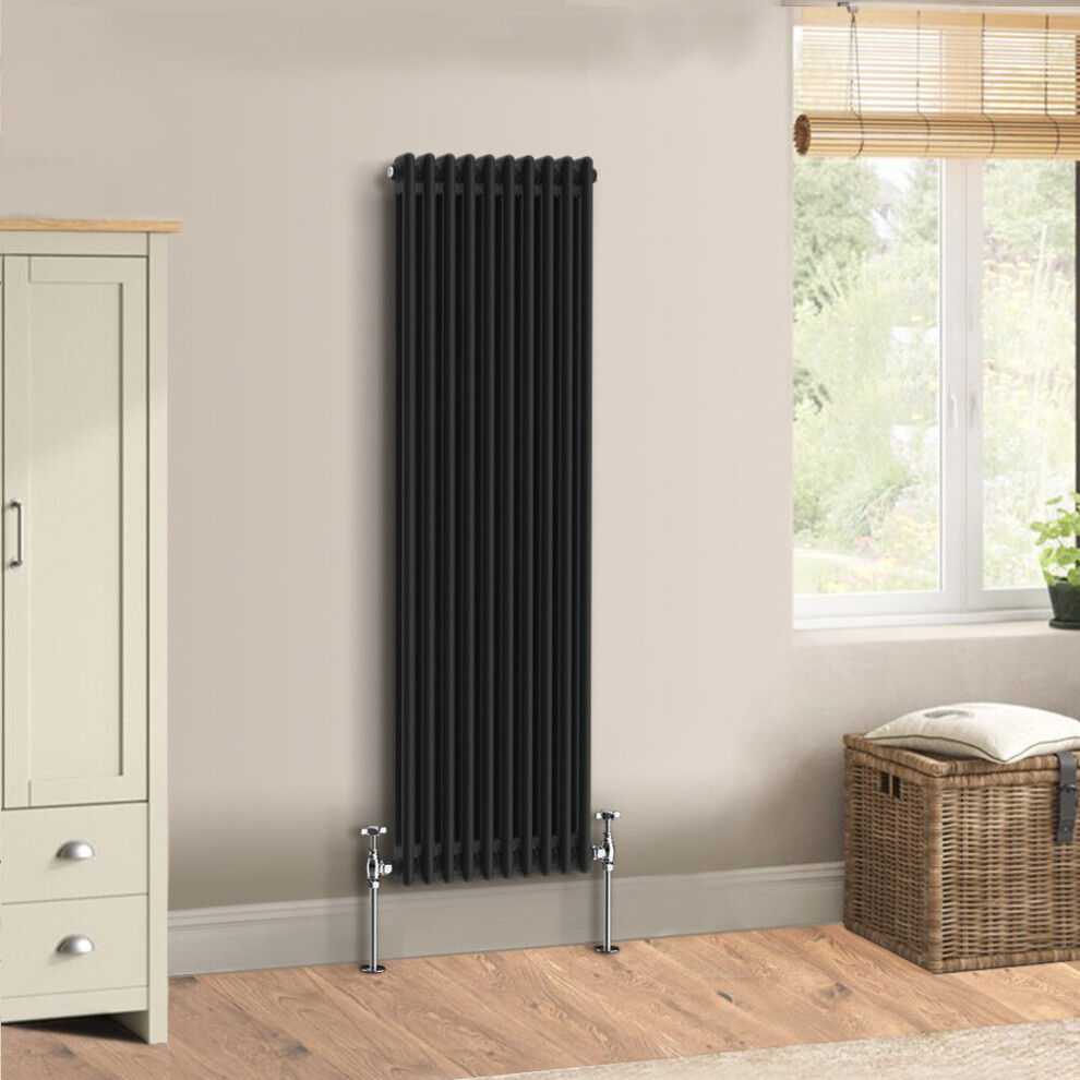 (1500 x 470mm - Double) Warmehaus Traditional Cast Iron Style Black Radiator Perfect for Bathrooms, Kitchen, Living Room Double Column Horizontal