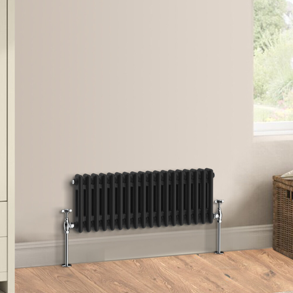 (300 x 830mm - Double) Warmehaus Traditional Cast Iron Style Black Radiator Perfect for Bathrooms, Kitchen, Living Room Double Column Horizontal