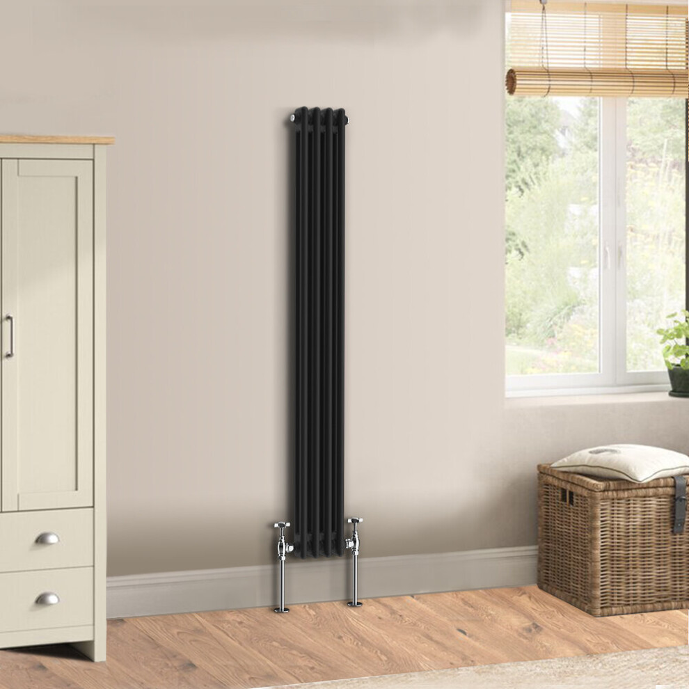 (1500 x 200mm - Double) Warmehaus Traditional Cast Iron Style Black Radiator Perfect for Bathrooms, Kitchen, Living Room Double Column Horizontal