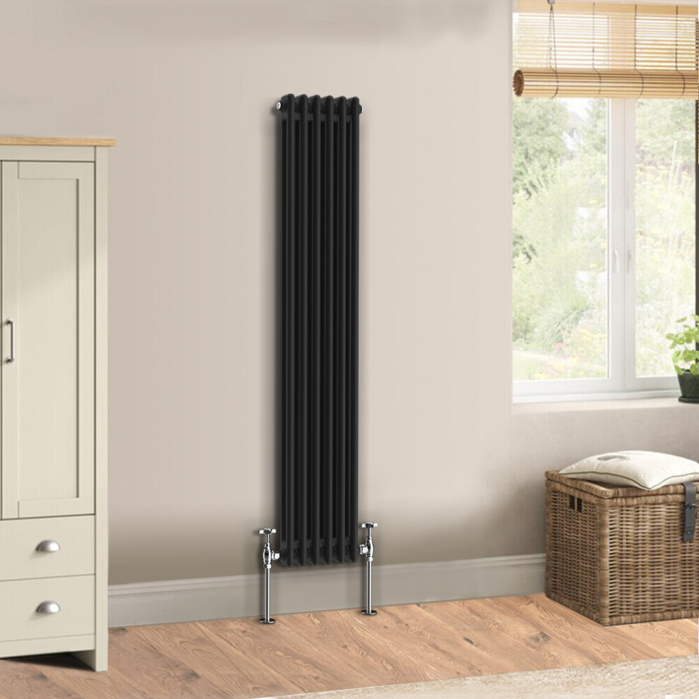 (1500 x 290mm - Double) Warmehaus Traditional Cast Iron Style Black Radiator Perfect for Bathrooms, Kitchen, Living Room Double Column Horizontal