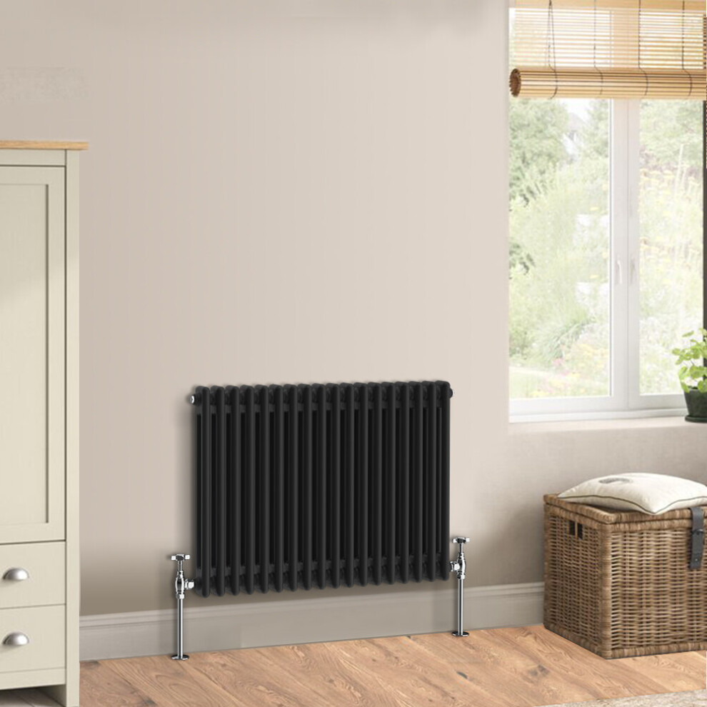 (600 x 830mm - Double) Warmehaus Traditional Cast Iron Style Black Radiator Perfect for Bathrooms, Kitchen, Living Room Double Column Horizontal