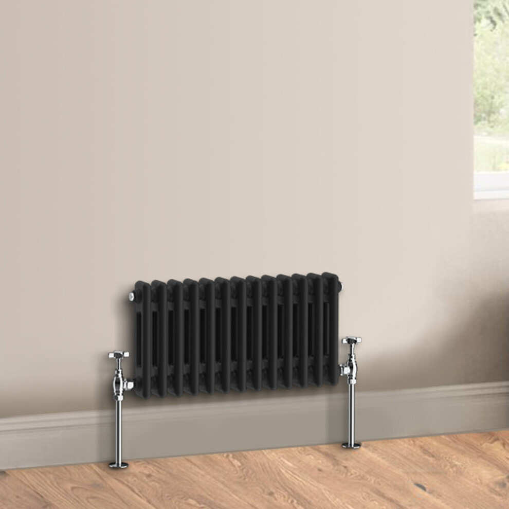 (300 x 605mm - Double) Warmehaus Traditional Cast Iron Style Black Radiator Perfect for Bathrooms, Kitchen, Living Room Double Column Horizontal