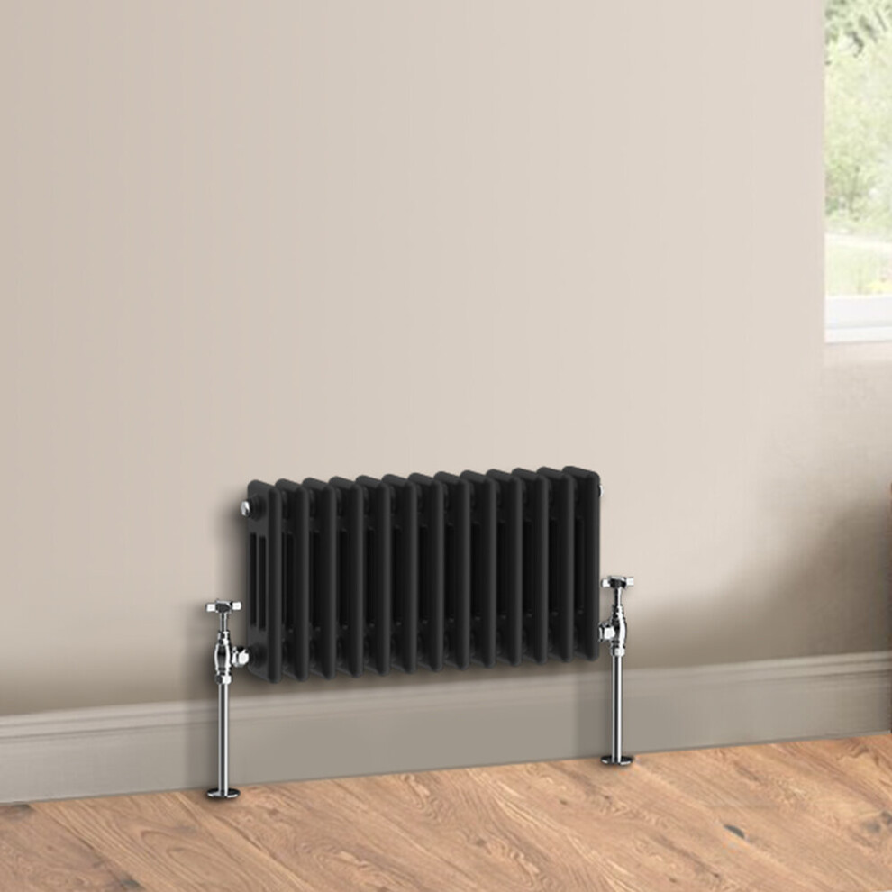 (300 x 607mm - Triple) Warmehaus Traditional Cast Iron Style Black Radiator Perfect for Bathrooms, Kitchen, Living Room Double Column Horizontal