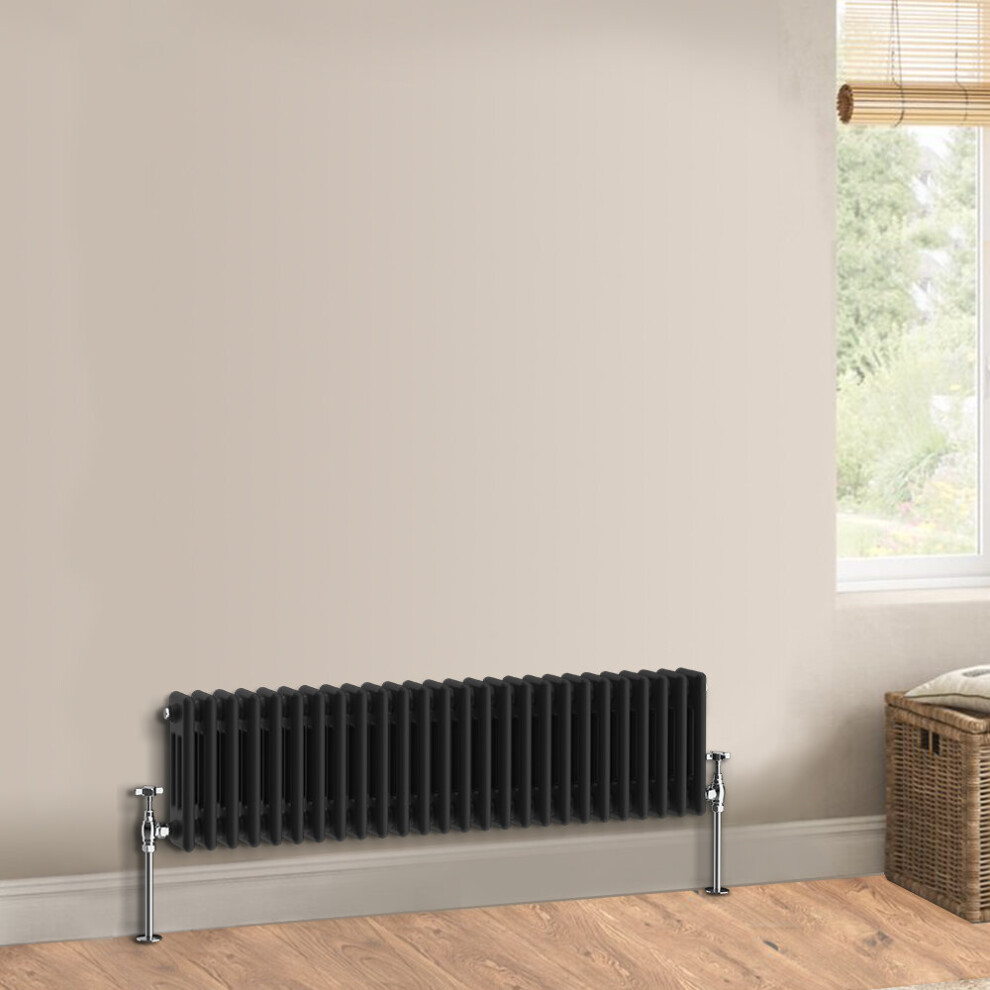 (300 x 1192mm - Triple) Warmehaus Traditional Cast Iron Style Black Radiator Perfect for Bathrooms, Kitchen, Living Room Double Column Horizontal