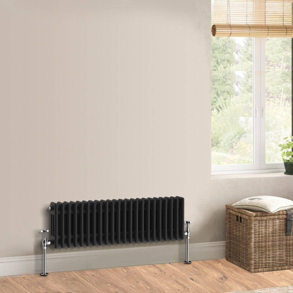 (300 x 1012mm - Triple) Warmehaus Traditional Cast Iron Style Black Radiator Perfect for Bathrooms, Kitchen, Living Room Double Column Horizontal