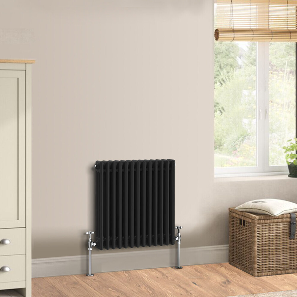 (600 x 607mm - Triple) Warmehaus Traditional Cast Iron Style Black Radiator Perfect for Bathrooms, Kitchen, Living Room Double Column Horizontal