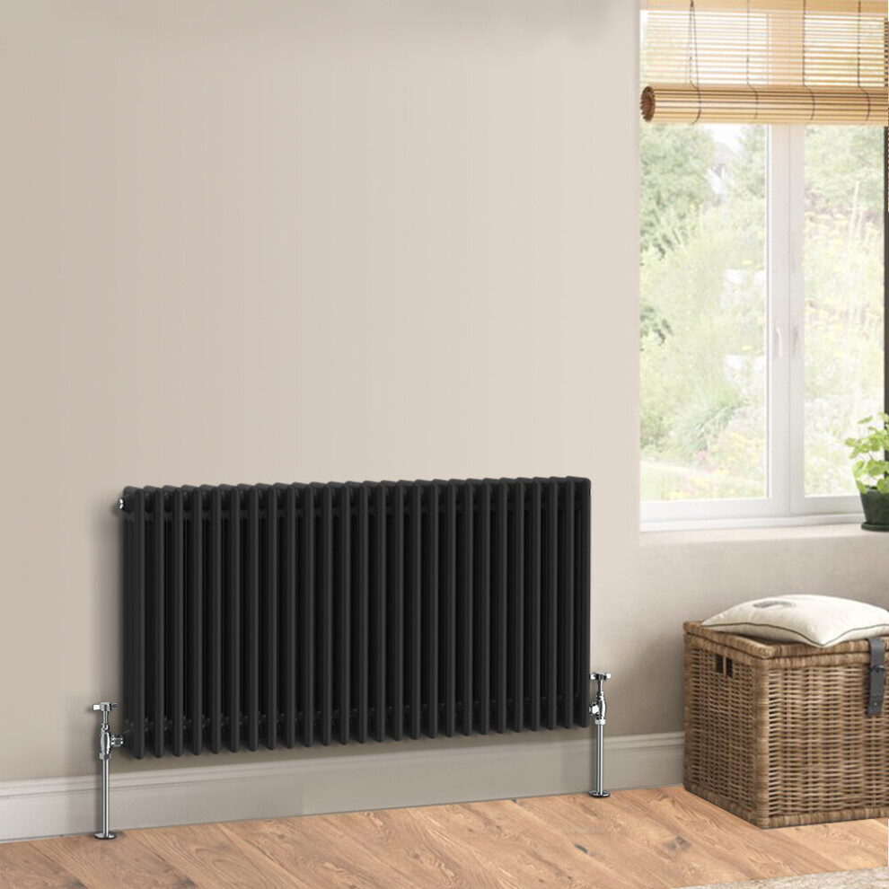 (600 x 1192mm - Triple) Warmehaus Traditional Cast Iron Style Black Radiator Perfect for Bathrooms, Kitchen, Living Room Double Column Horizontal