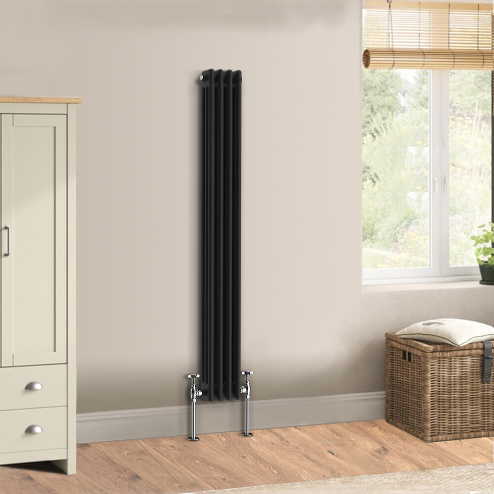 (1500 x 202mm - Triple) Warmehaus Traditional Cast Iron Style Black Radiator Perfect for Bathrooms, Kitchen, Living Room Double Column Horizontal