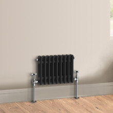 (300 x 425mm - Double) Warmehaus Traditional Cast Iron Style Black Radiator Perfect for Bathrooms, Kitchen, Living Room Double Column Horizontal