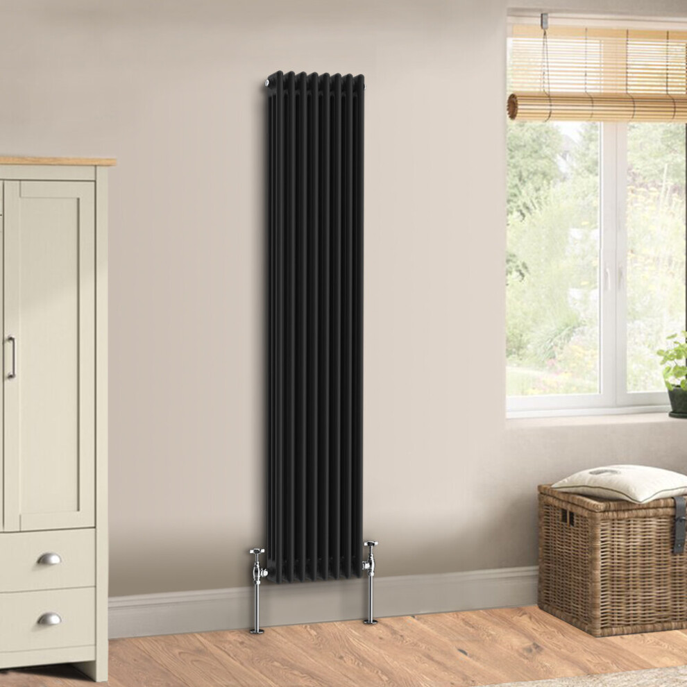 (1800 x 382mm - Triple) Warmehaus Traditional Cast Iron Style Black Radiator Perfect for Bathrooms, Kitchen, Living Room Double Column Horizontal