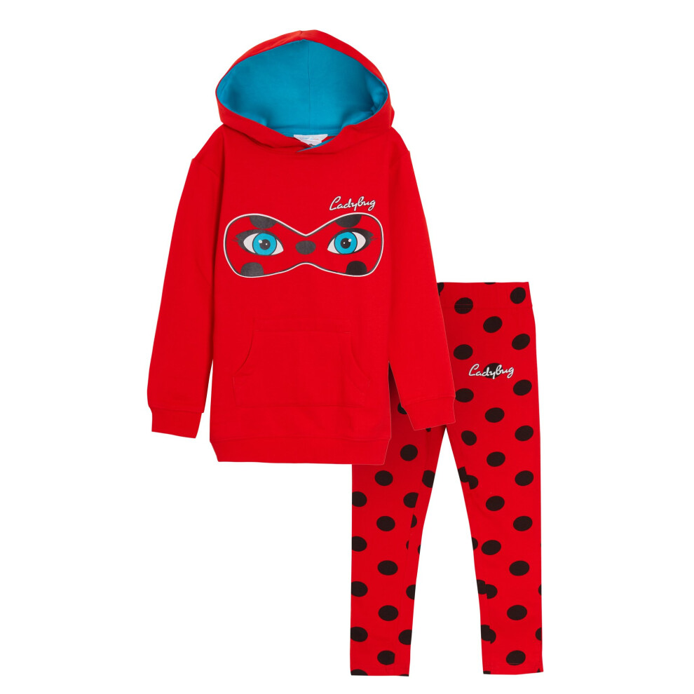 (7-8 Years) Miraculous Ladybug Long Hoodie + Leggings Set Kids Girls Two Piece Dress Up Set