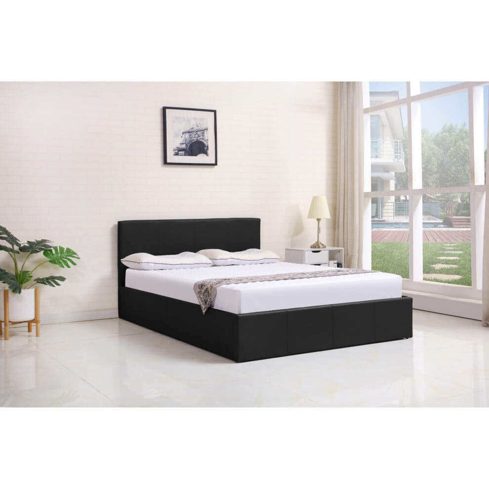 Side Lift Ottoman Storage Bed 4ft6 Double Black leather bed