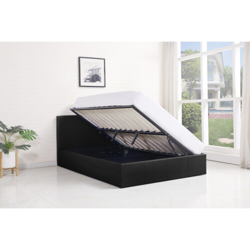 Side Lift Ottoman Storage Bed 4ft6 Double Black leather bed 1