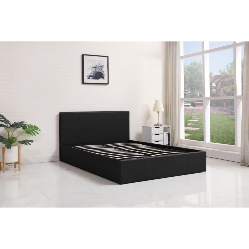Side Lift Ottoman Storage Bed 4ft6 Double Black leather bed 2