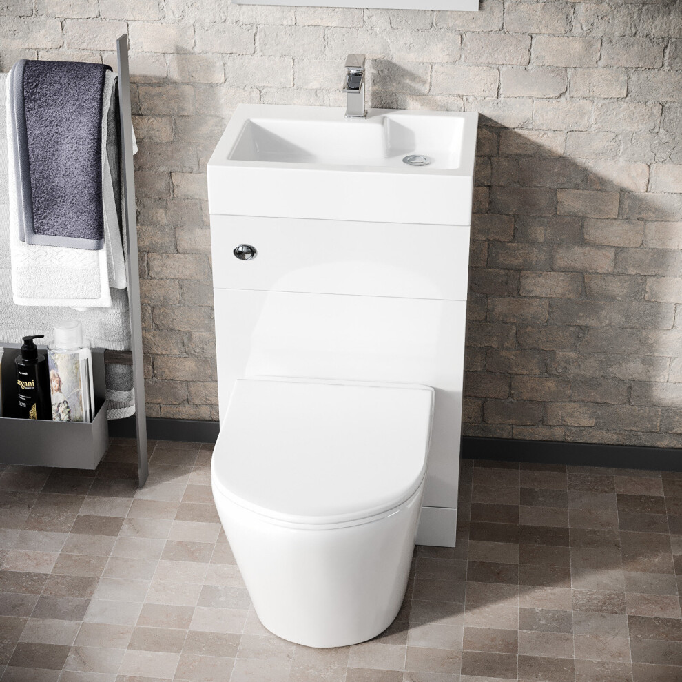 500mm Gloss White Two-In-One Combined Wash Basin & Toilet Space Save