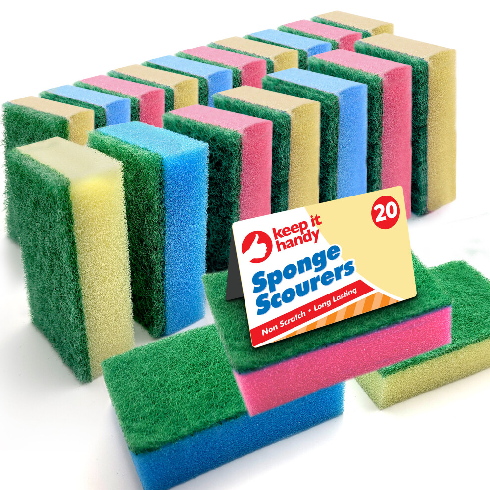 20pk Small Sponge Scourer for Kitchen | Blue, Pink, Yellow Sponges