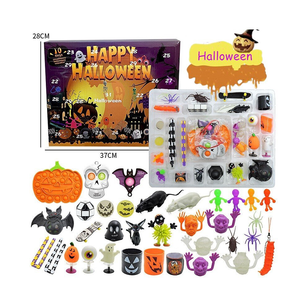 (C) 2023 Halloween Fidget Toys Advent Calendar with Push Bubble Pumkin Halloween Elements Toys Sensory Toy Party Supplies Surprise Gifts for Kids