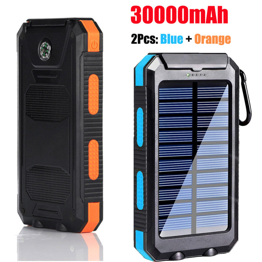 30000mAh Solar Power Bank, Dual USB Power Charger with LED Lights