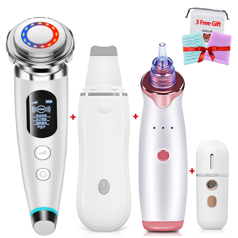 (Gold 4PCS Set ) EMS Massager Ultrasonic Scrubber Blackhead Remover