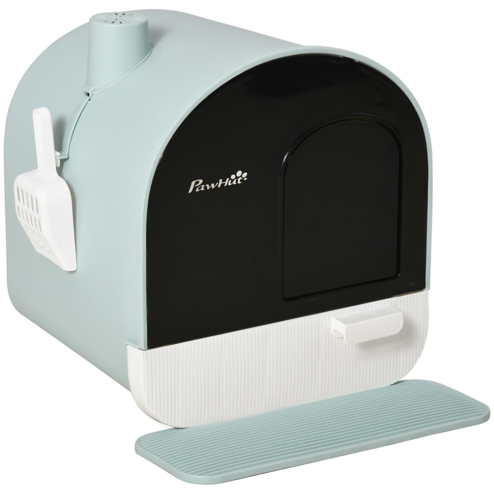 Pawhut Cat Litter Box Kitten Litter Tray W/ Lid, Scoop, Filter, Flap Door