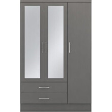 Nevada 3 Door 2 Drawer Mirrored Wardrobe 3D Effect Grey