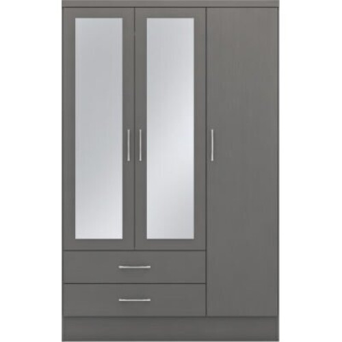 Nevada 3 Door 2 Drawer Mirrored Wardrobe 3D Effect Grey