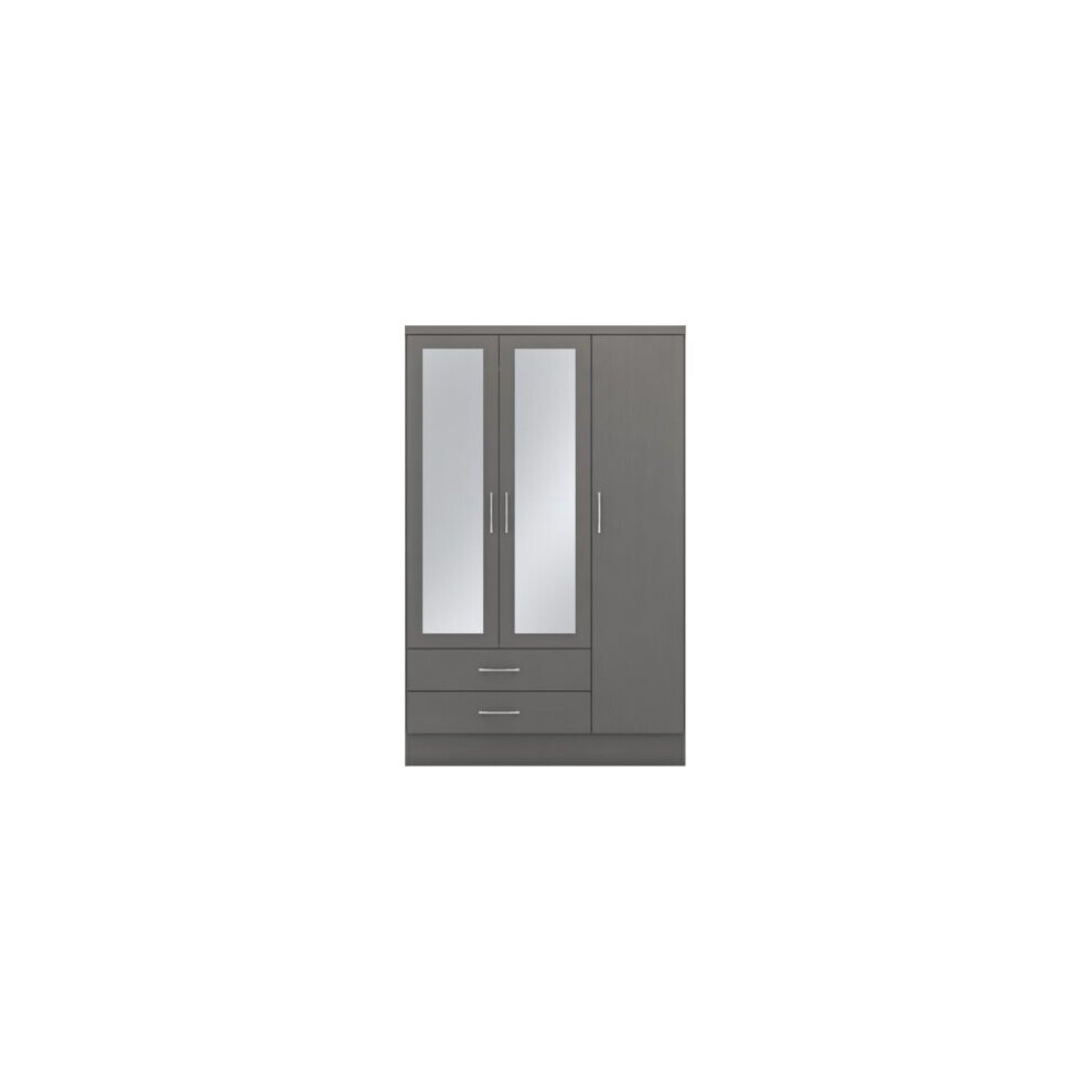 Nevada 3 Door 2 Drawer Mirrored Wardrobe 3D Effect Grey