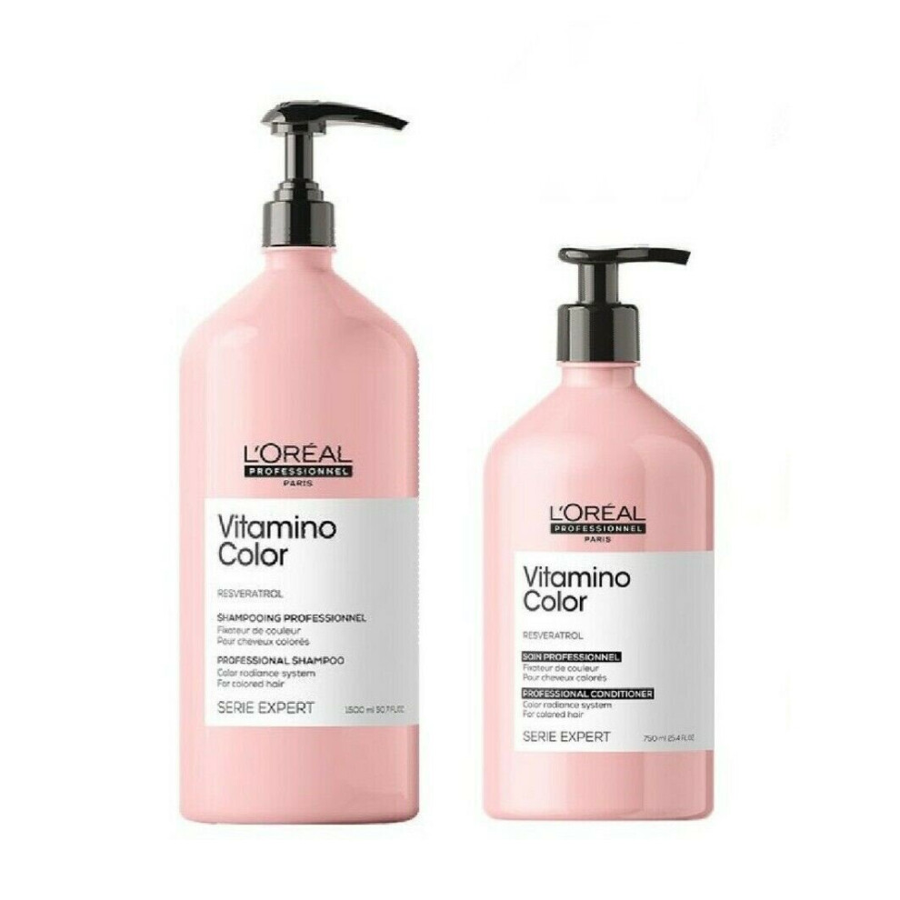 L'Oreal Vitamino Shampoo 1500ml & Conditioner 750ml Duo With Pumps