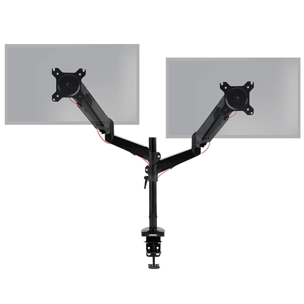 Duronic Dmg52 Dual Monitor Stand For Two 15-27Â Pc Screens, Vesa, Twin Full Motion Gas Powered Arms, Adjustable Height/Tilt/Swivel/Rotation (Black) Black 5060184209717