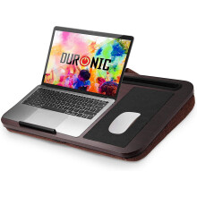 Duronic DML422 Laptop Tray with Cushion, Ergonomic Lap Desk with Foam Cushion Support, With Tablet Holder, Mouse Pad, Carry Handle (brown)