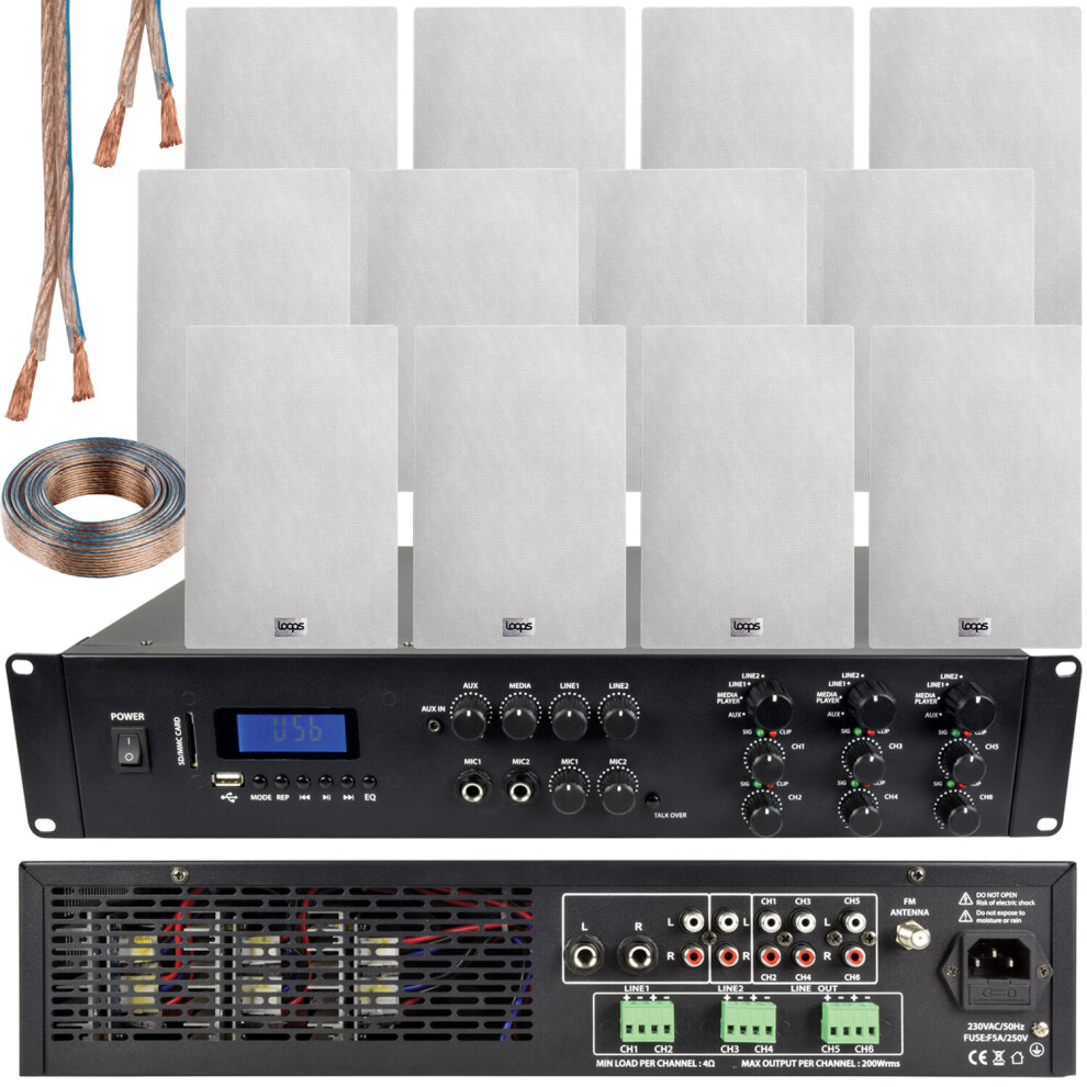 1650W Bluetooth Sound System & 12X 140W In Wall Speakers - 6 Zone Multi Room Amp 5056581965899