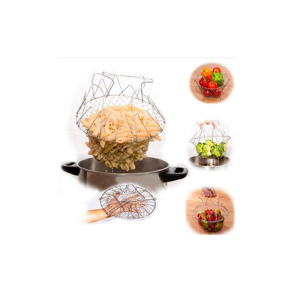 Stainless Steel Foldable Basket Fried Potato Chips Strainer Outdoor BBQ Picnic Storage Baskets