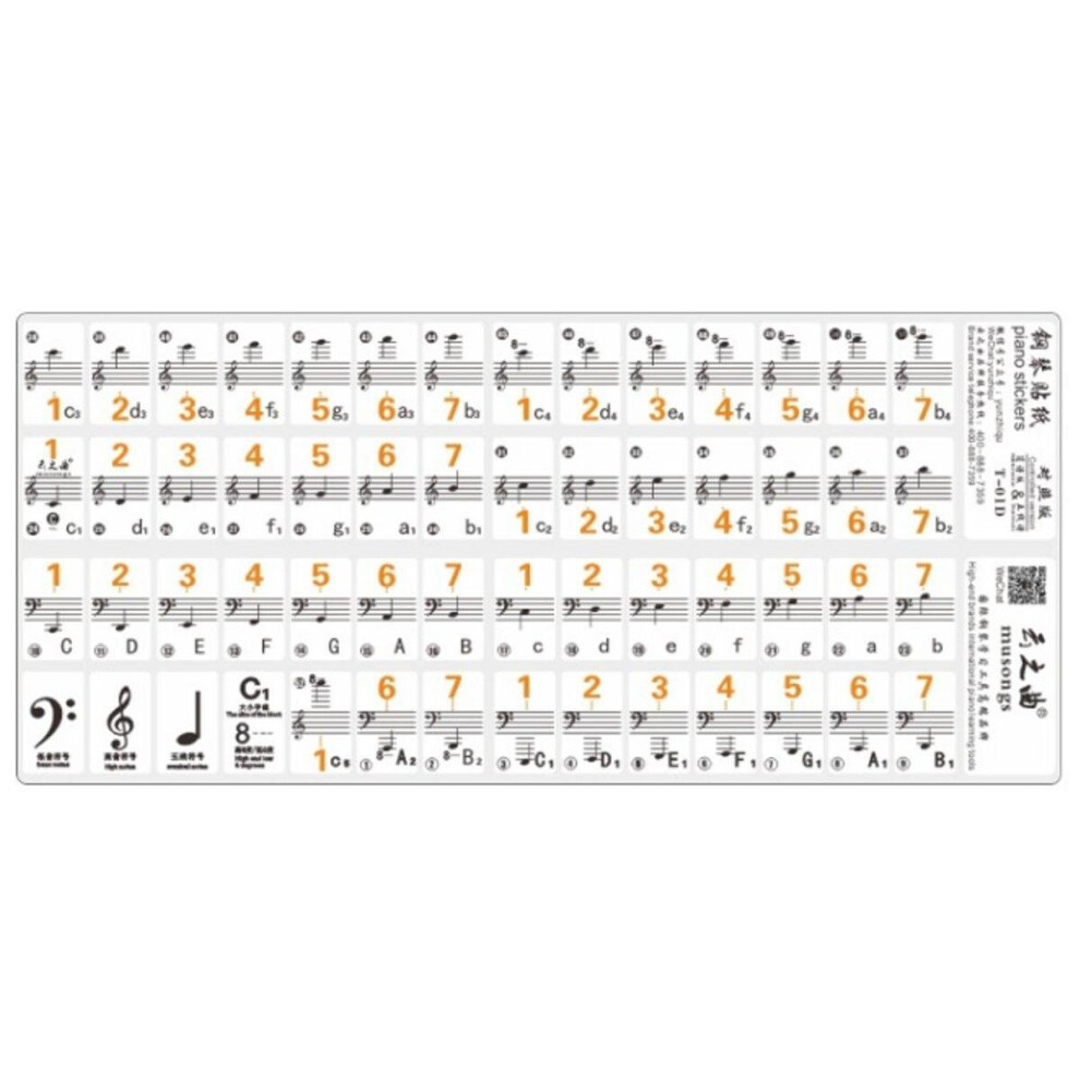 (2) Piano Keyboard Musical Note Sticker for 61 Keys Electronic Keyboard Piano