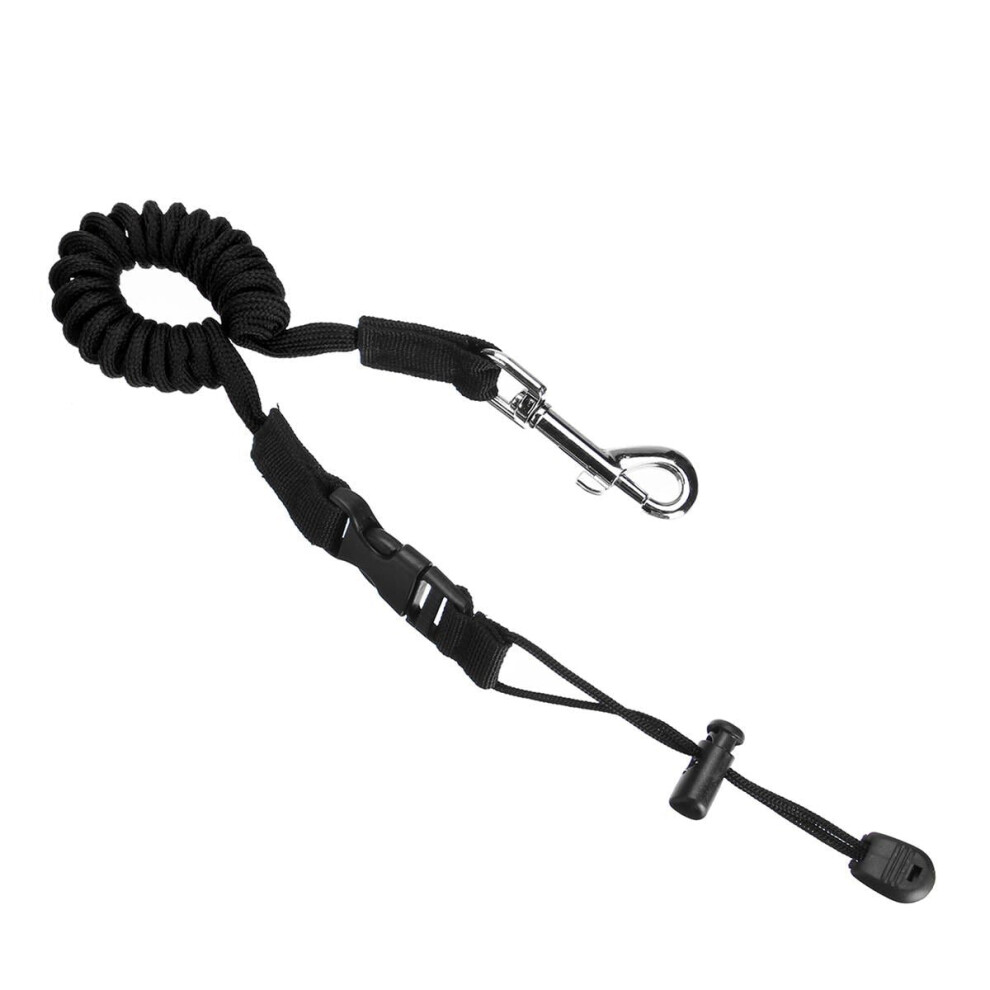 (Black) Portable Safety Kayak Canoe Boat Paddle Leash Elastic Fishing Rod Coiled Lanyard Tie Rope