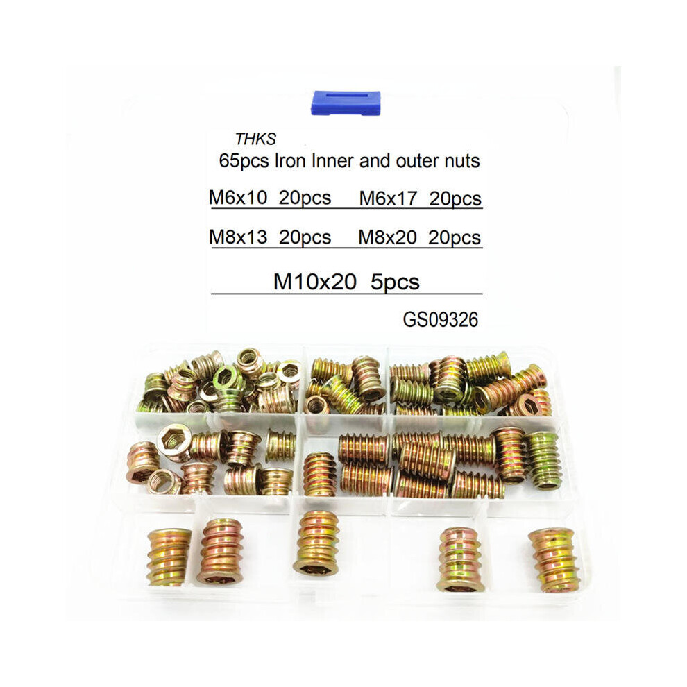 65Pcs M6 M8 M10 Inner Hexagon Internal and External Teeth Screw Nut Furniture Embedded Nut Children Sofa Bed T-Nuts